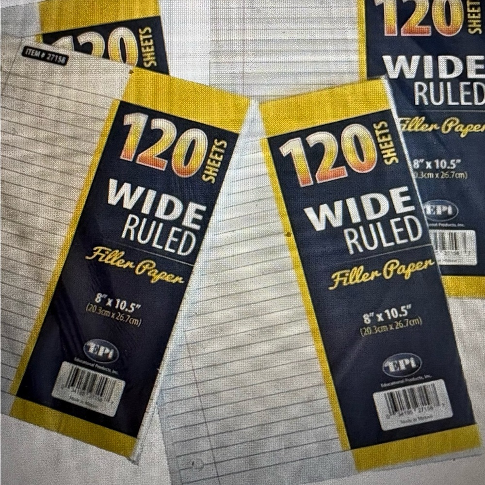 480 SHEETS EPI WIDE RULED FILLER PAPER COLLEGE 3 HOLES PUNCH 8" X 10.5"